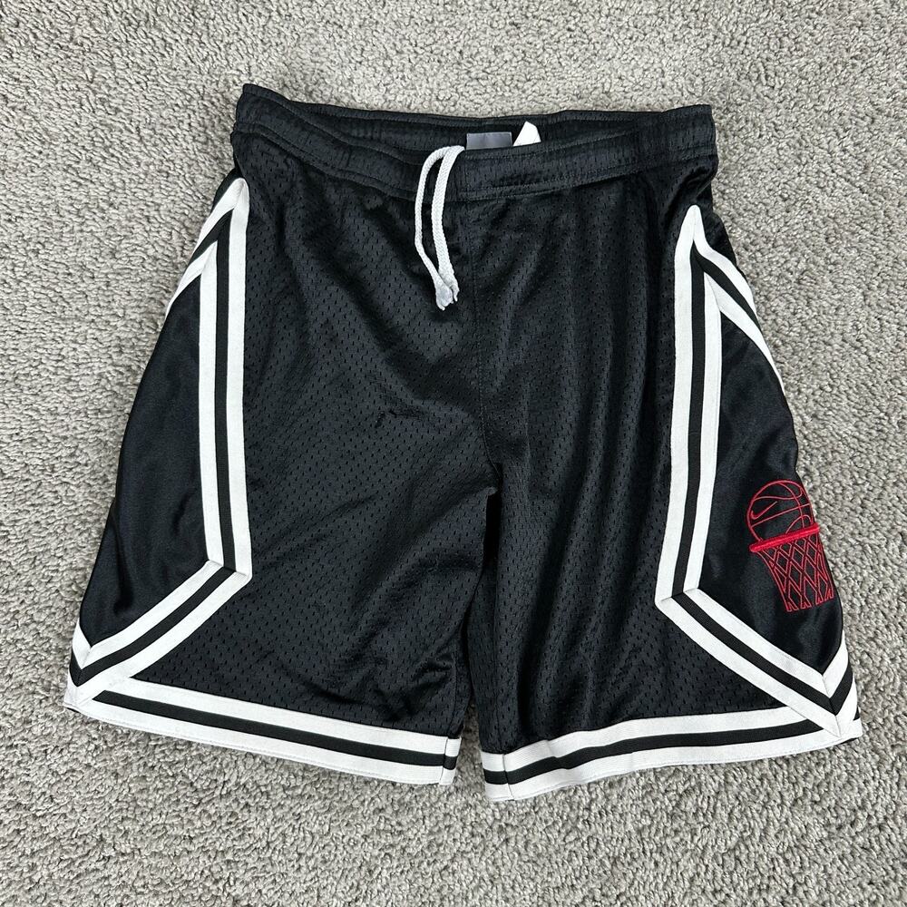 Nike Basketball Shorts Boys Small Black White Mesh Embroidered Drawstring READ